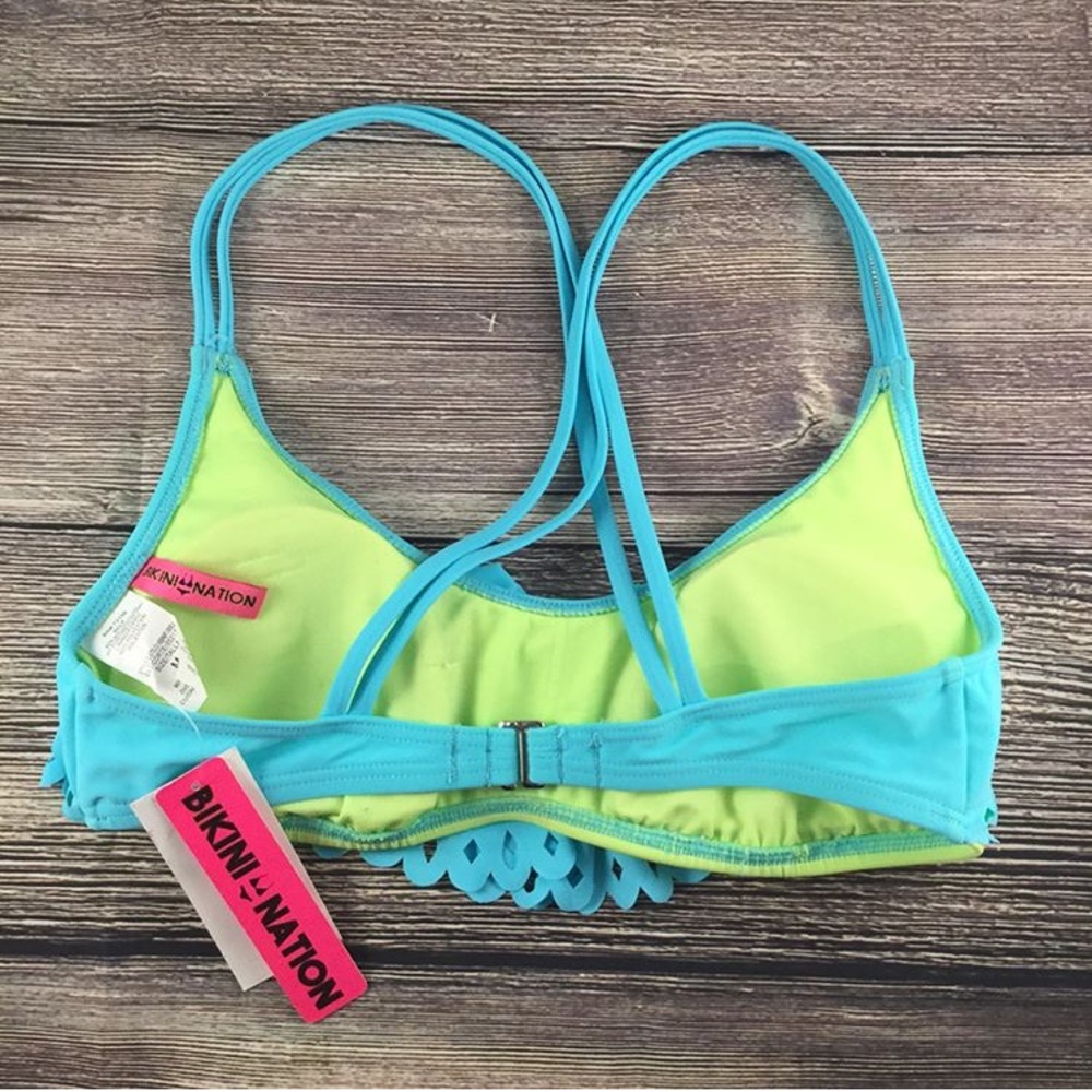 Laser Cutout Ruffle Bikini Top Crisscross Back - Picture 3 of 5
